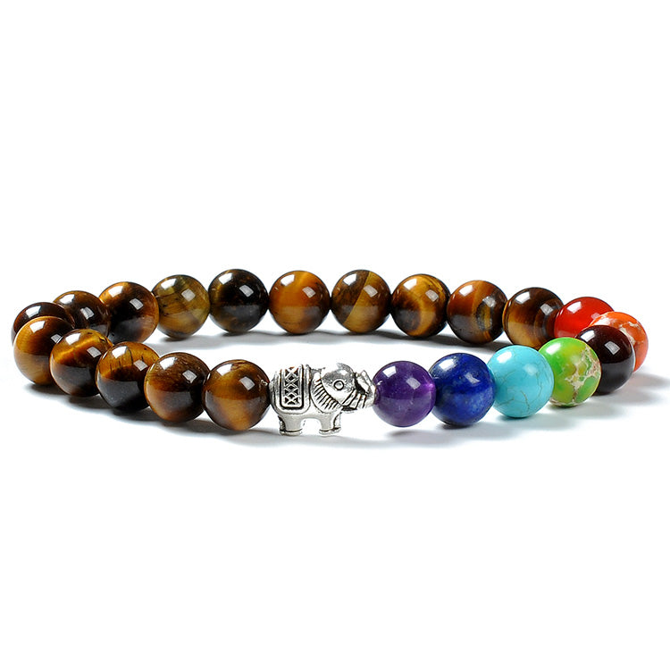 Tiger Eye &amp; Seven-Stone Elephant Bracelet