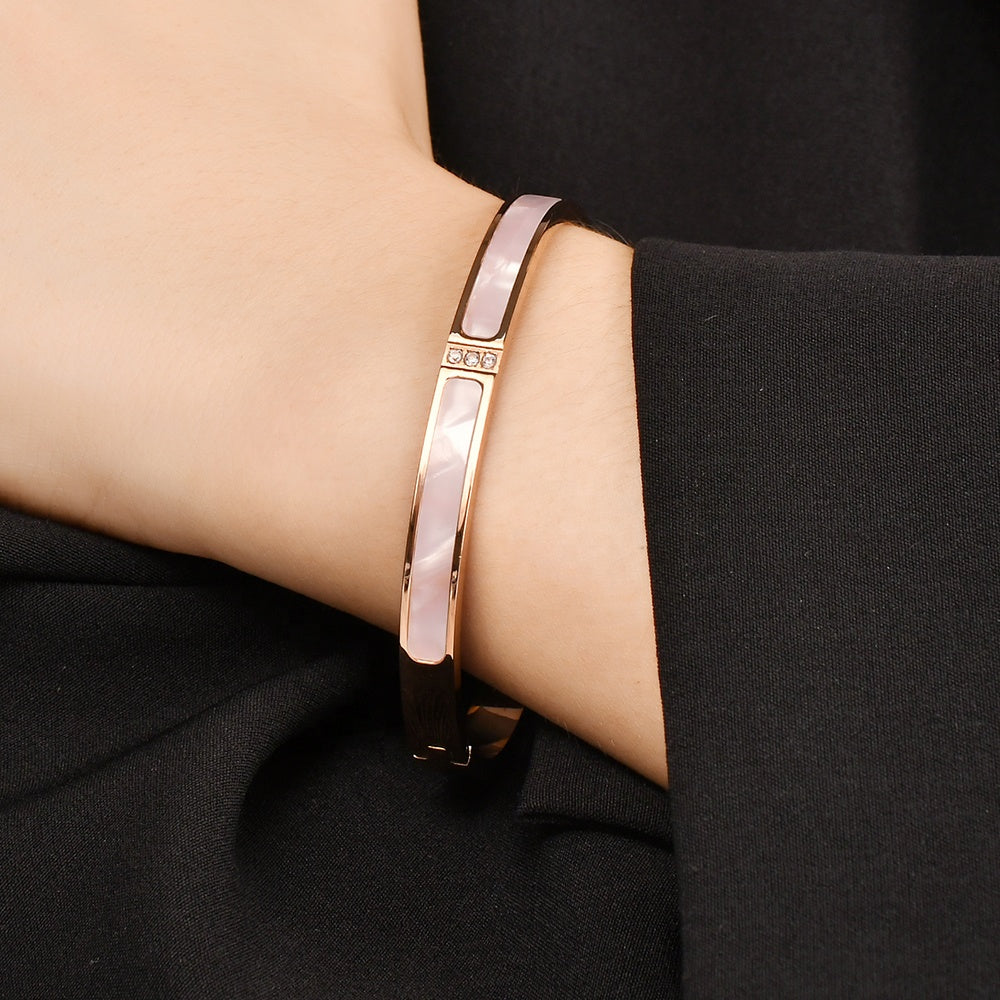 Luxury Titanium Steel & Natural Shell Bracelet