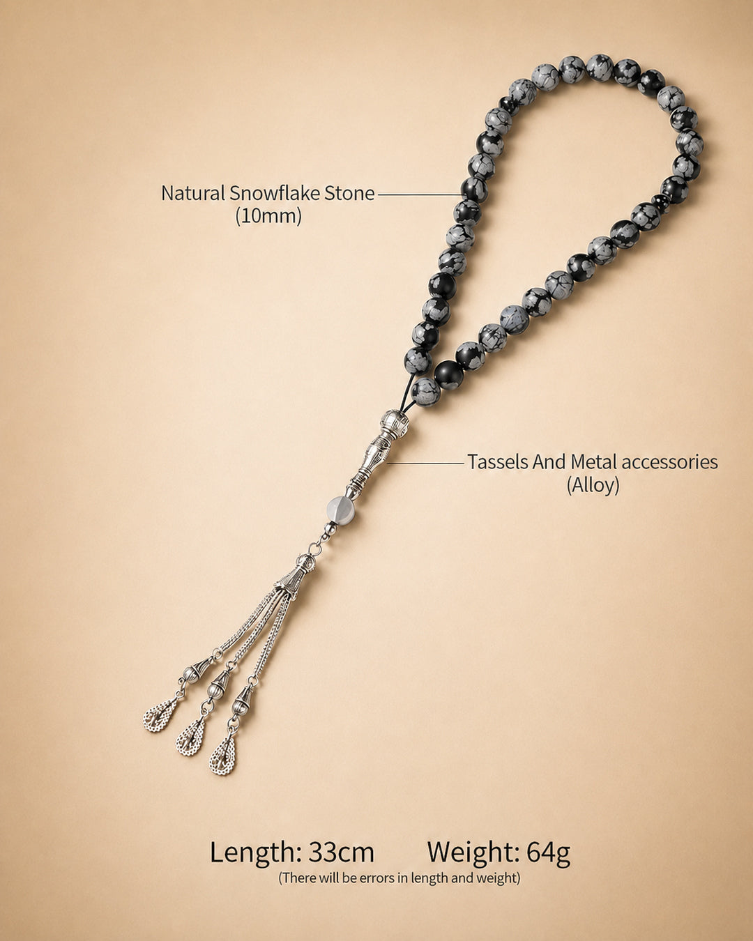Natural Snowflake Stone Tasbih – 10mm | 33 Beads