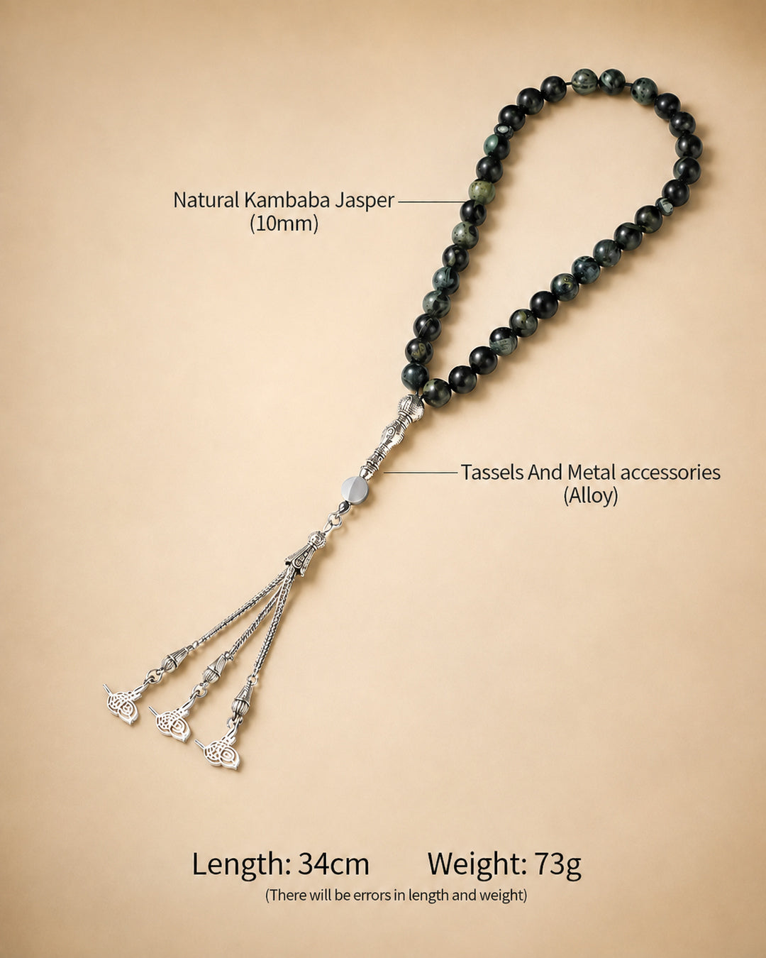 Kambaba Green Jasper Stone- 33 beads