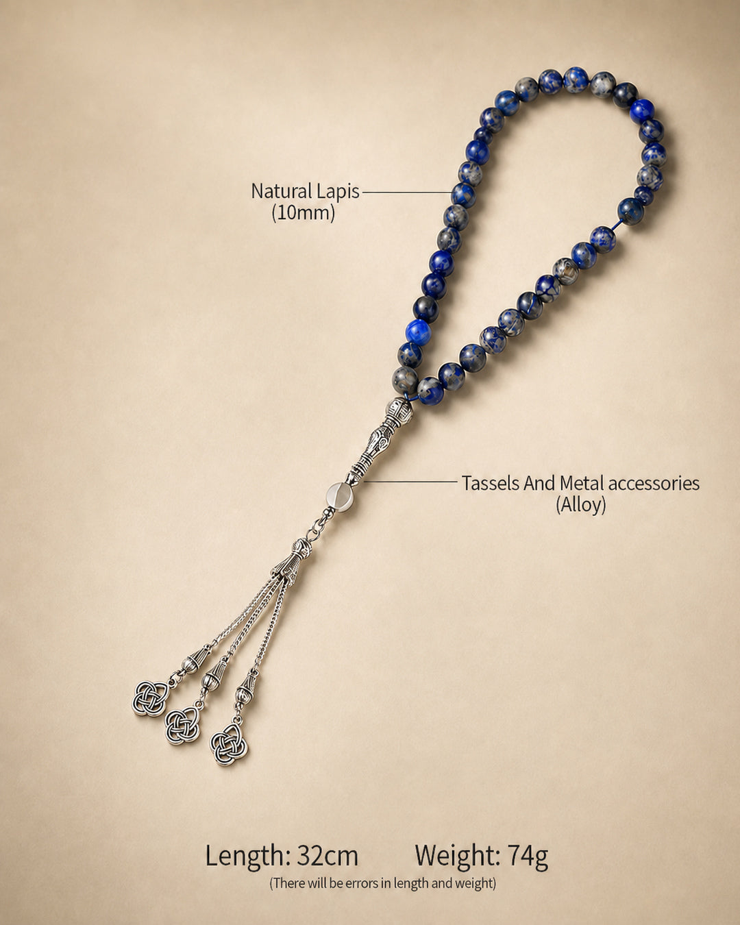 Natural Lapis Lazuli Stones Tasbih – 10mm | 33 Beads
