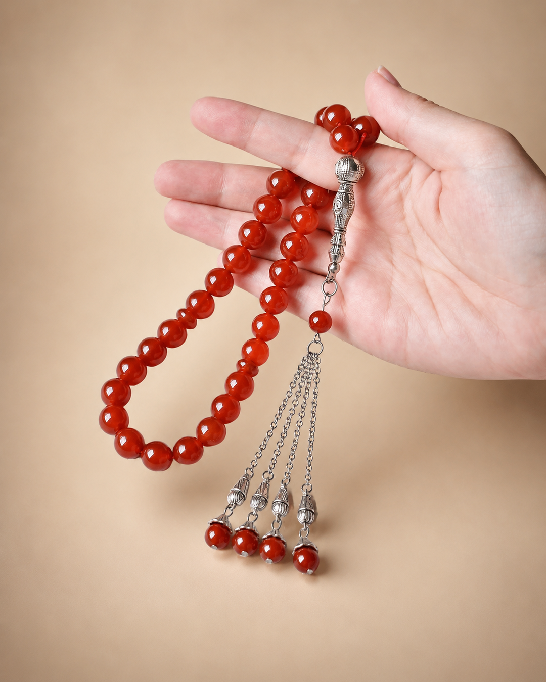 Yamani Red Real Aqeeq Stone Tasbih