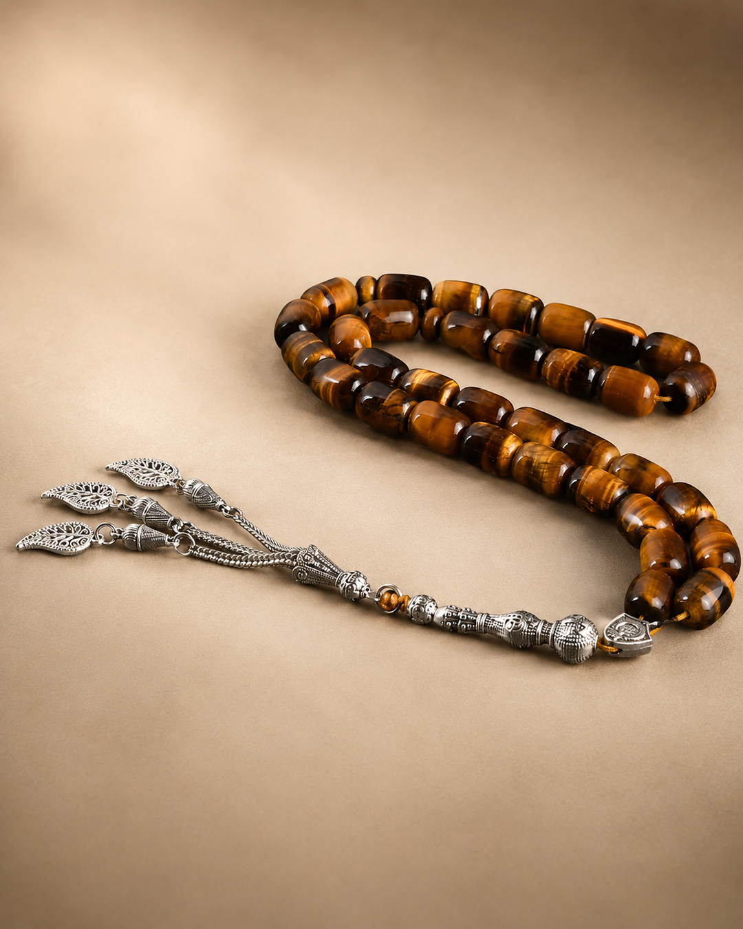 Natural Tiger Eye Tasbih – 33 Beads (Wide)