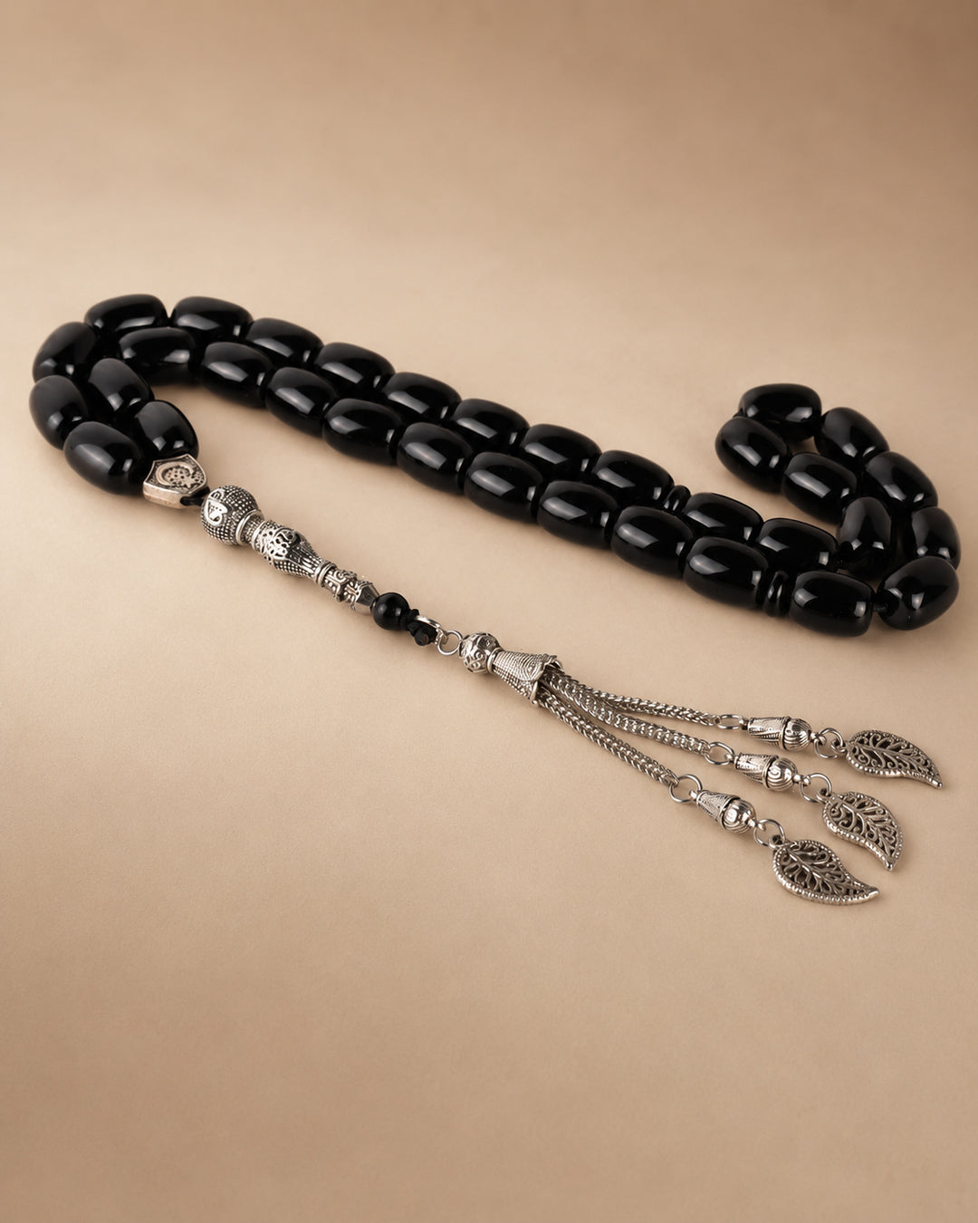 Natural Black Agate Wide Tasbih – 33 Beads