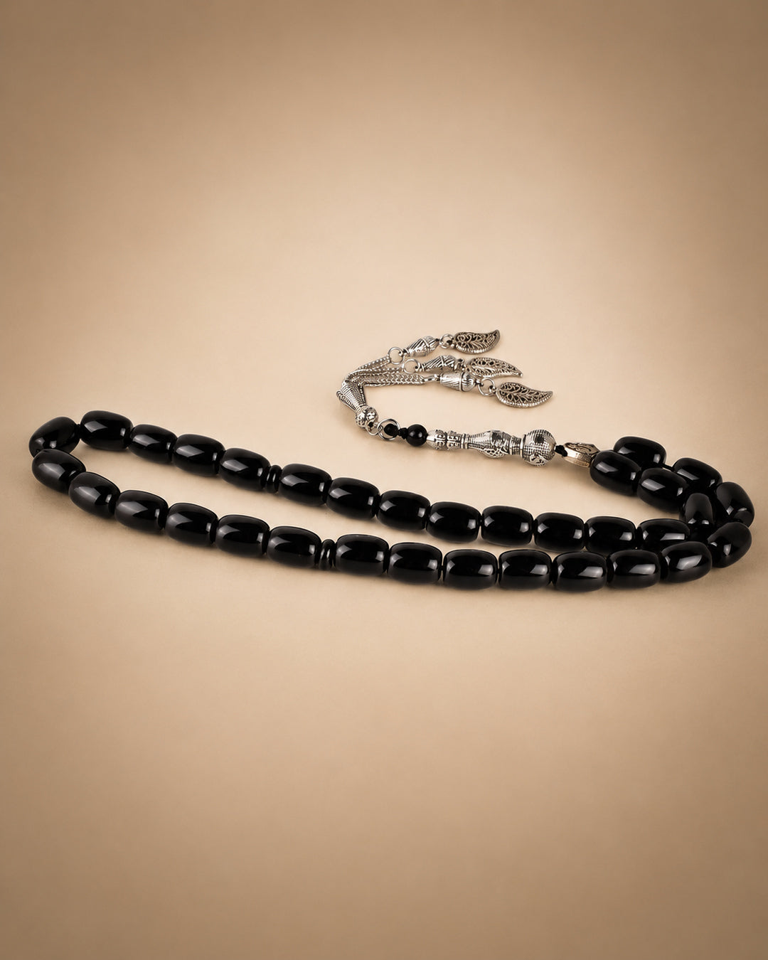 Natural Black Agate Wide Tasbih – 33 Beads