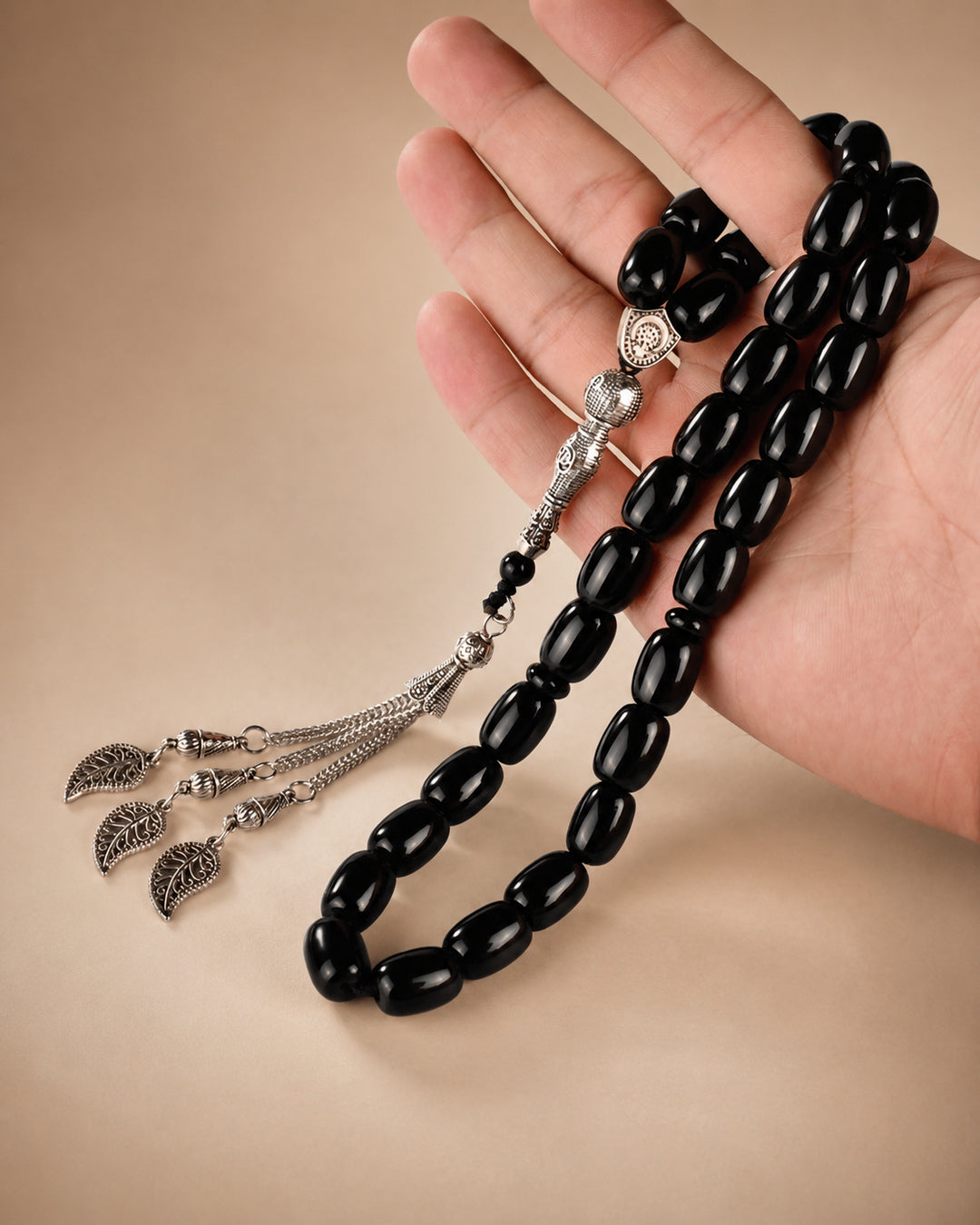 Natural Black Agate Wide Tasbih – 33 Beads