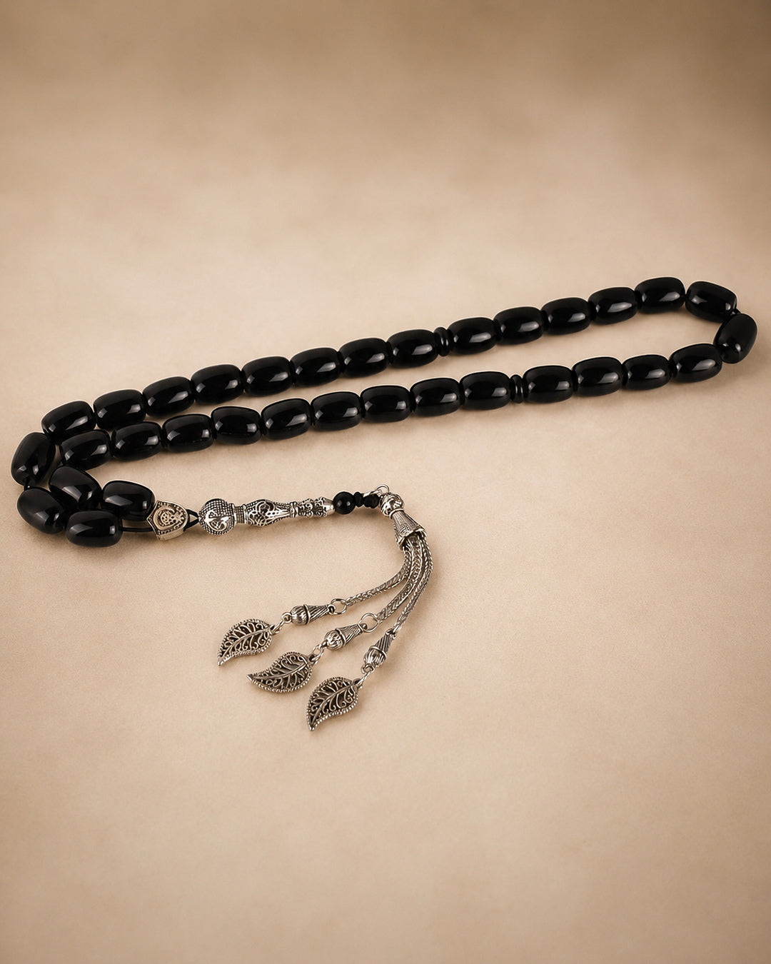 Natural Black Agate Wide Tasbih – 33 Beads