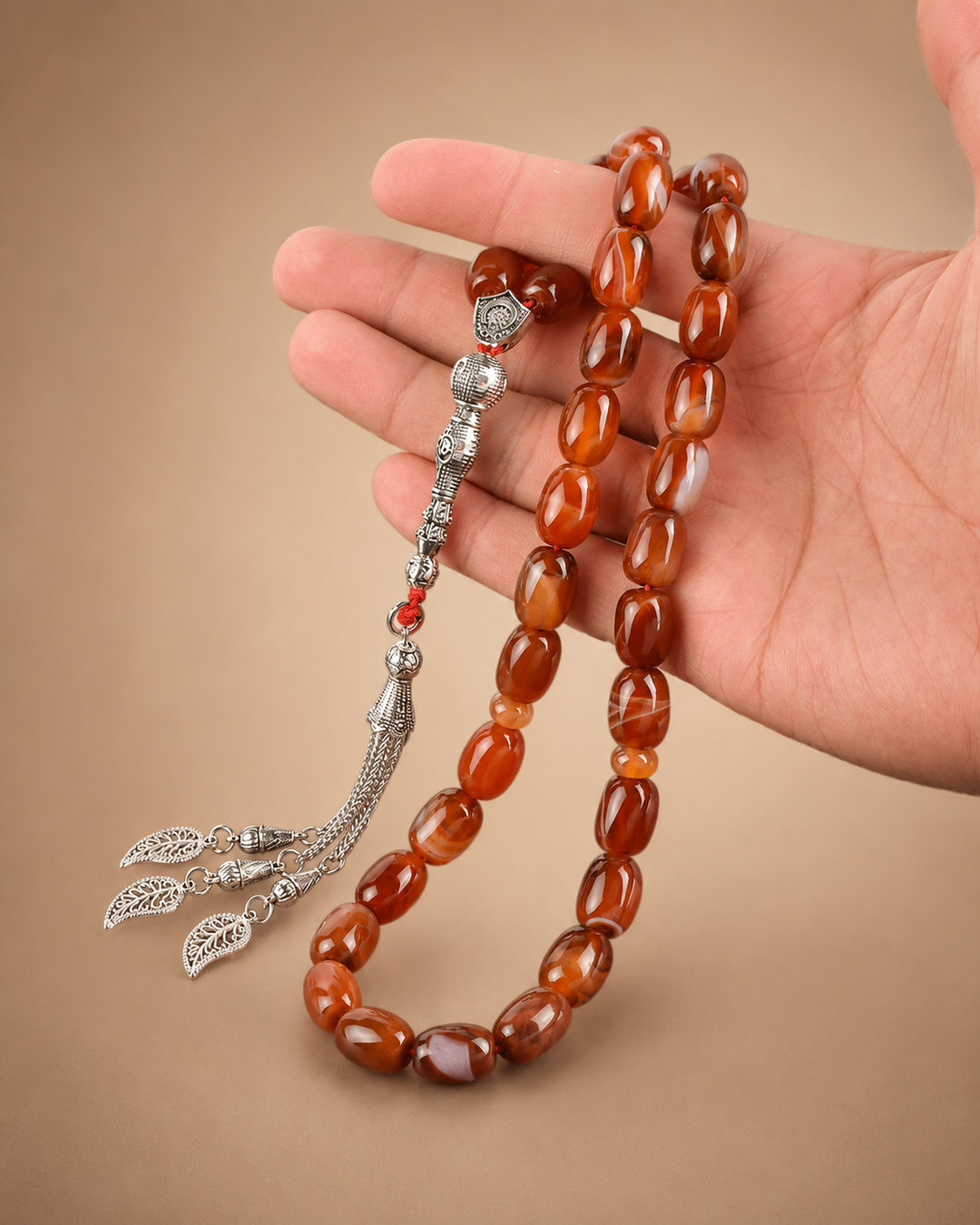 Natural Red Aqeeq Stone Tasbih