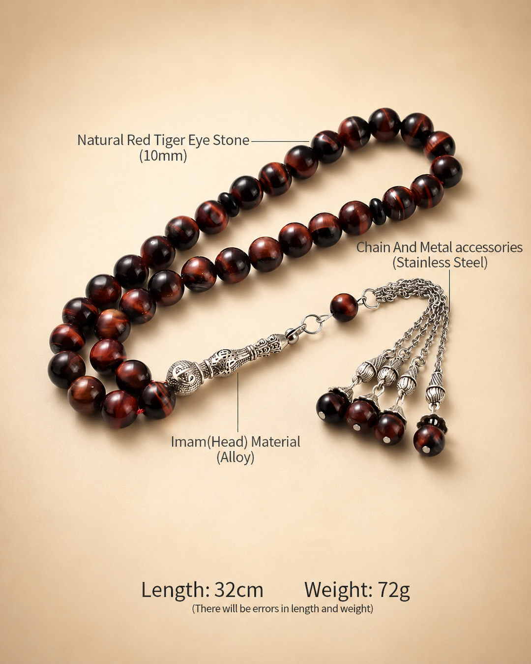 Natural Red Tiger Eye Stone Tasbih