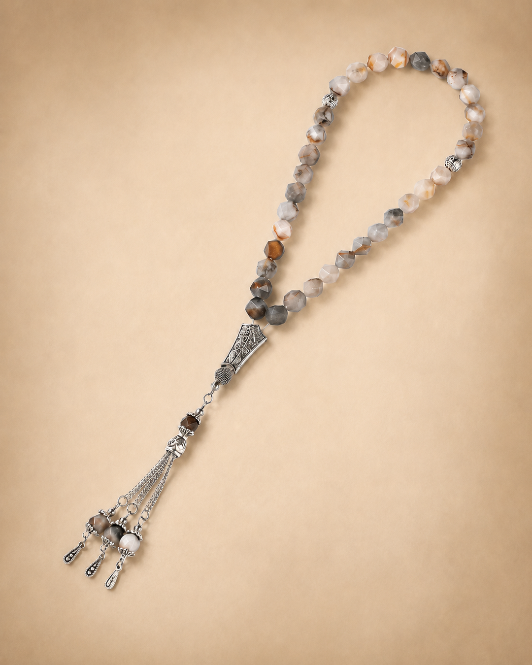 Natural Bamboo Leaf Agate Stone Tasbih
