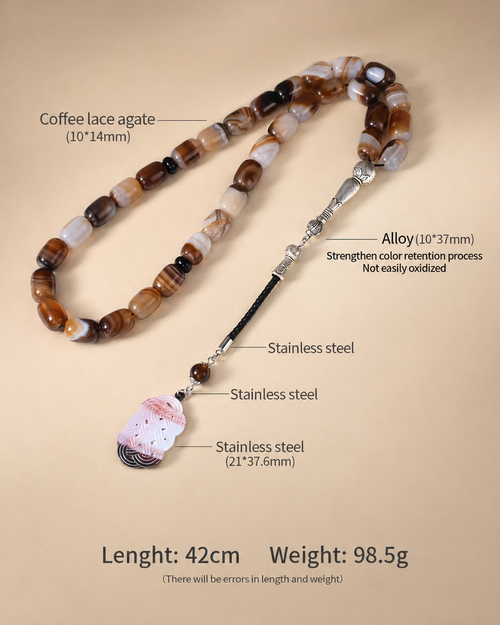 Coffee Lace Agate Tasbih – 10×14mm | 33 Beads