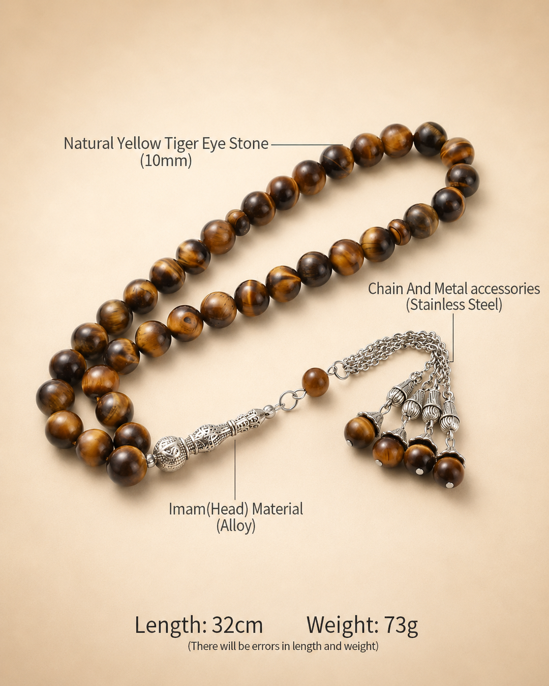 Natural Yellow/Brown Tiger Eye Stone Tasbih