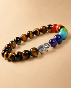 Tiger Eye &amp; Seven-Stone Elephant Bracelet